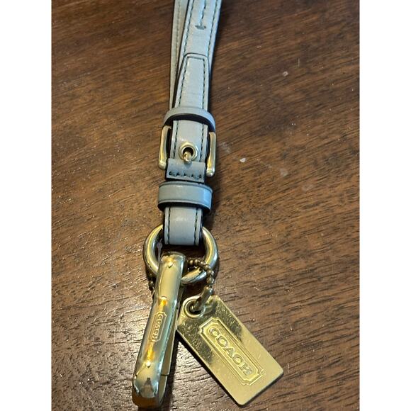 Coach Leather Keychain Brass lanyard wristlet Small Tag Wrist Strap green blue - Picture 7 of 9
